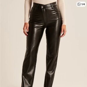 Abercrombie 90s Straight Ultra High Rise Criss Cross Waist Black Leather Pants